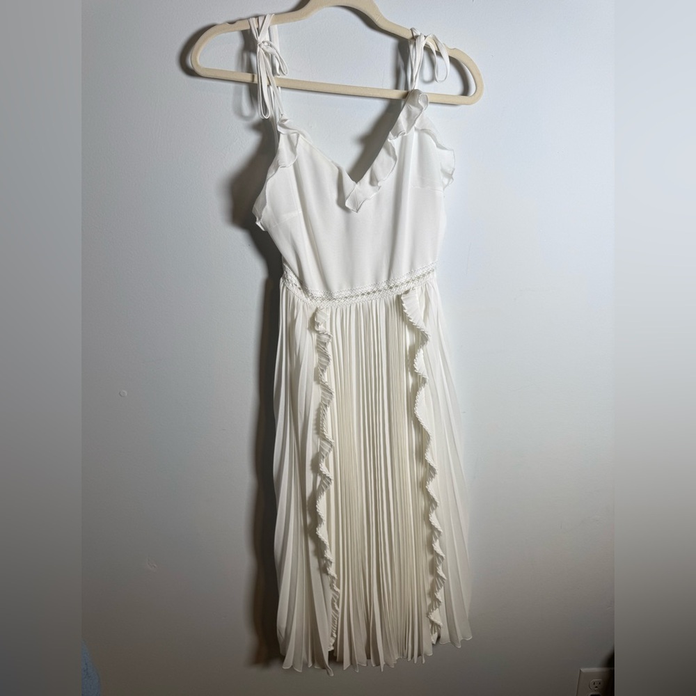 Two Sisters The Label Ivory Pleated‎ Ruffle Midi Dress Bridal Shower Romantic XS